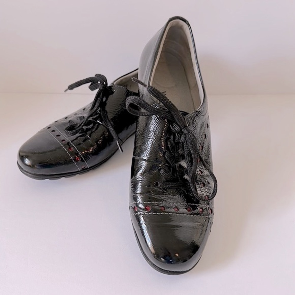 Waldlaufer Walking Leather Shoe Black Sz 9 Walkable Comfy Laces Red Dot Detail